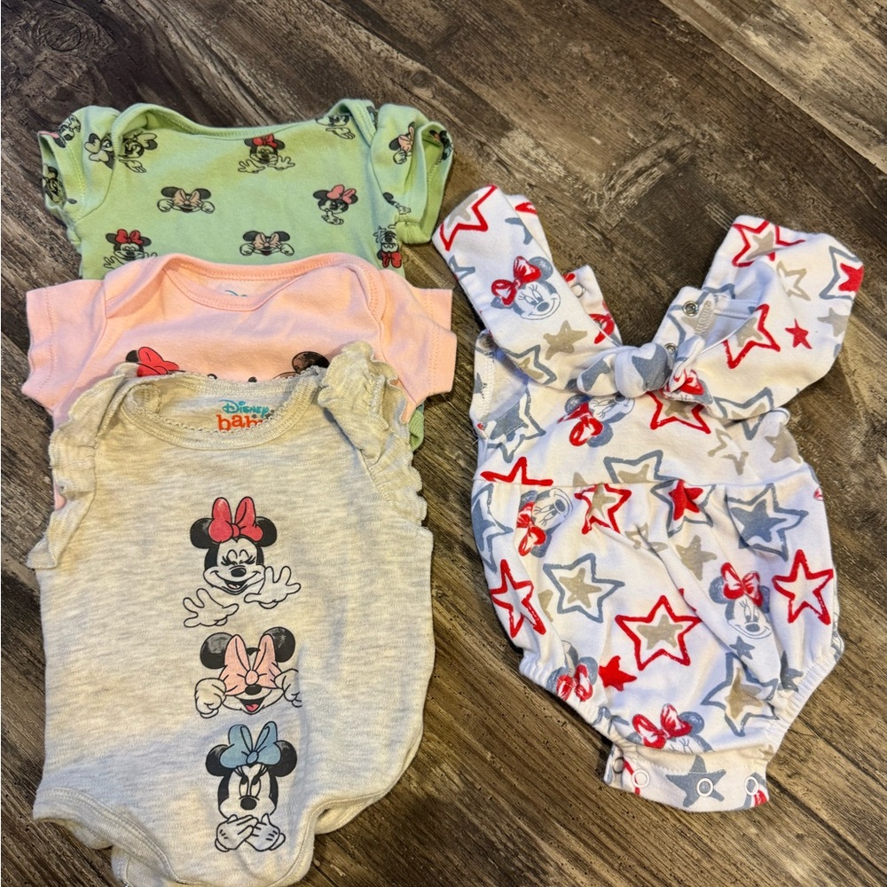 Disney Minnie Mouse Bodysuit Set - Green, Pink, Gray, White